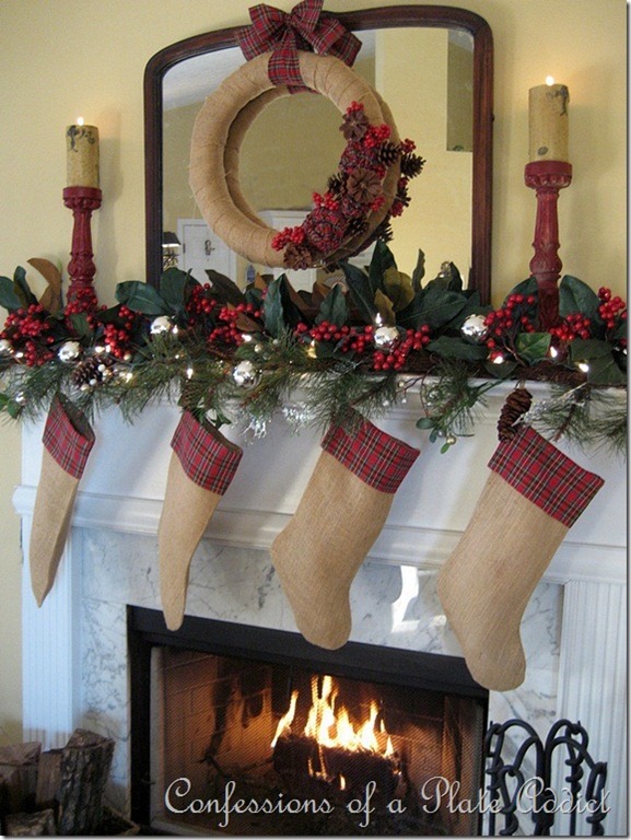 CONFESSIONS OF A PLATE ADDICT Burlap and Plaid Mantel CONFESSIONS OF A PLATE ADDICT Burlap and Plaid Mantel