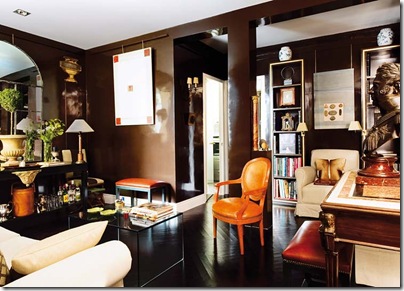 gilded-accents-dark-chocolate-painted-walls-laquer-black-painted-floor-cream-sofa-orange-chair-decorating-ideas-home-decor gilded-accents-dark-chocolate-painted-walls-laquer-black-painted-floor-cream-sofa-orange-chair-decorating-ideas-home-decor