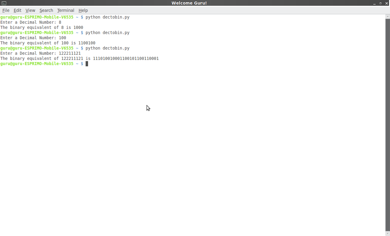 Python Palace Decimal to Binary