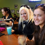 my anime north 2013 crew  - KEELY & MARIE - exhausted at boston pizza in Toronto, Canada 