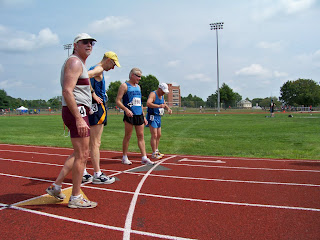 Waiting for the start of the 3000 meter race walk.