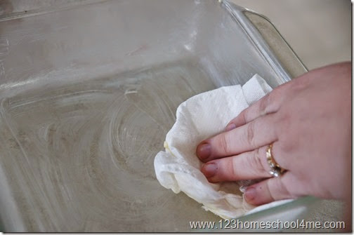 Grease a square baking pan Grease a square baking pan