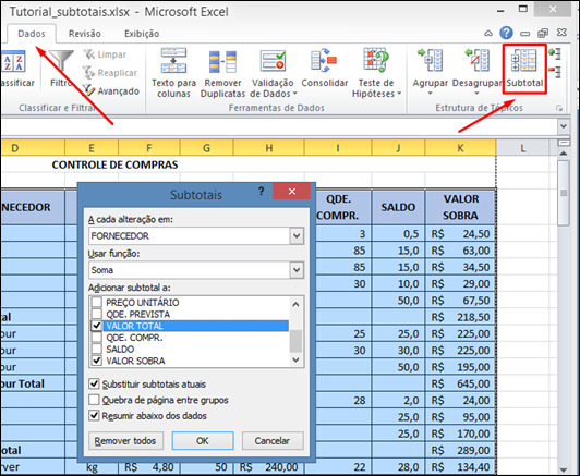 Como inserir SUBTOTAIS automáticos em uma planilha do Excel - Visual Dicas