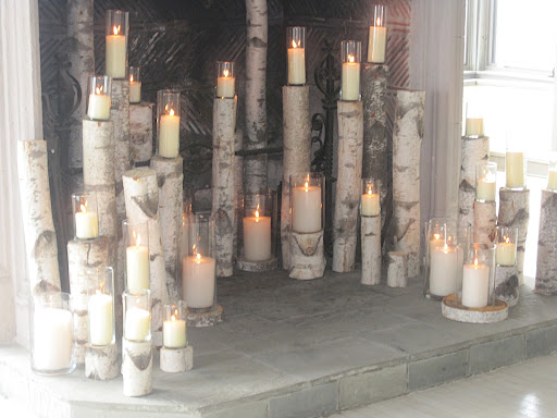 A close-up of the fireplace.