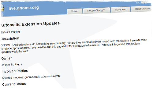L'aggiornamento automatico delle estensioni arriverà con Gnome 3.8