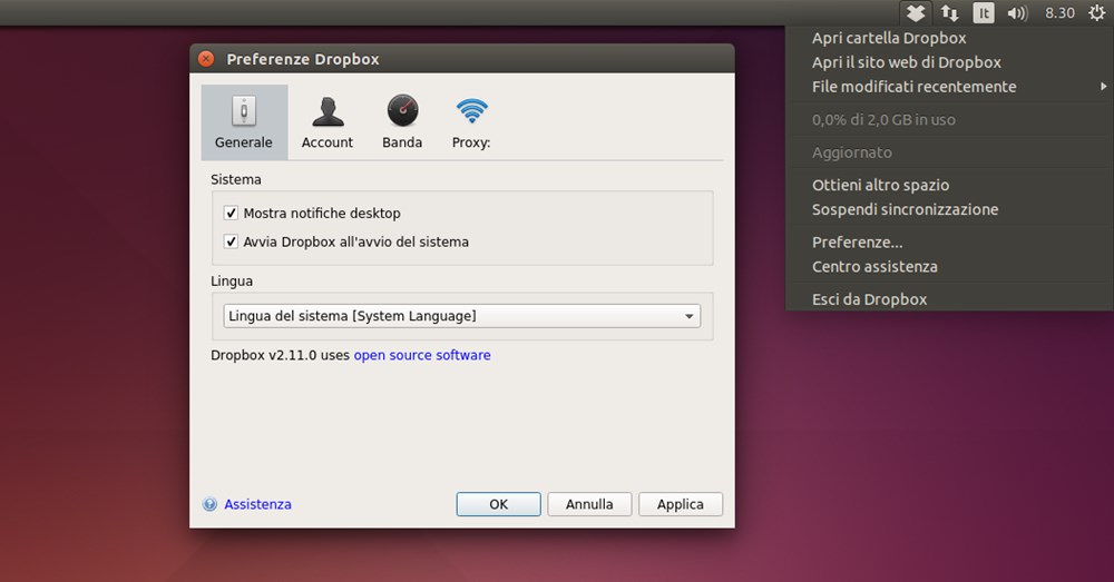 Dropbox 2.11.0 in Ubuntu Linux