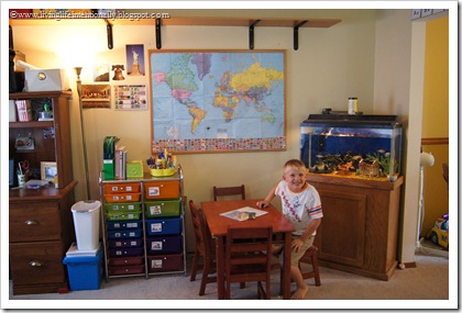 Our homeschool space with workboxes to organize it Our homeschool space with workboxes to organize it
