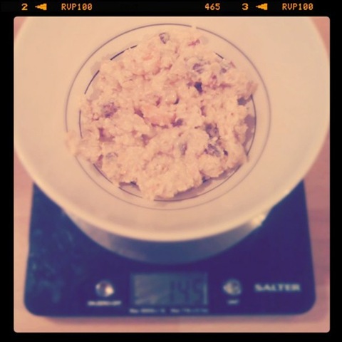 Day #30 - Weighing out homemade bircher museli for breakfast