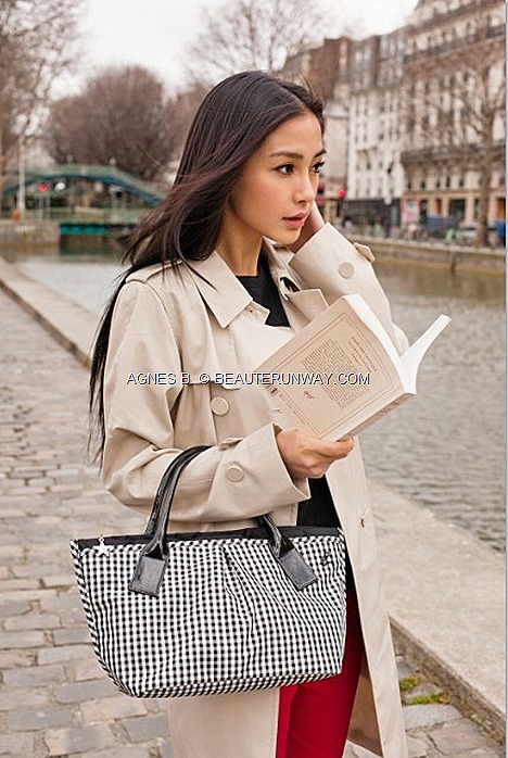 AGNES B 2012 SPRING SUMMER  tote checked bag polka dots ab heart Tote Bags star prints Paris le casino Angelbaby model actress