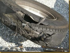 blown tire on outback trailer