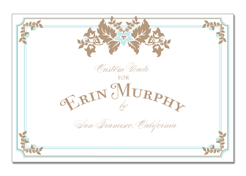 For every custom piece that Al's makes, they also make you a custom label. I designed these labels for each of my bridesmaids' dresses and for Daniel's suit.