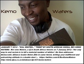 WATERS KENO REV THE WAY TO GET RID OF RACISM IS TO KILL A SIZEABLE AMOUNT OF WHITES Jan72012 TWEET