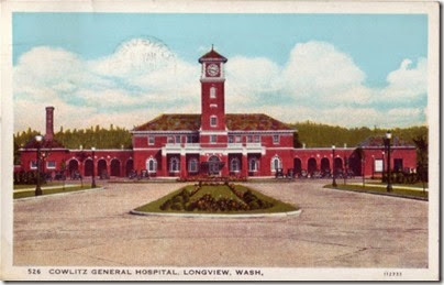 Postcard view of Cowlitz General Hospital in Longview, Washington