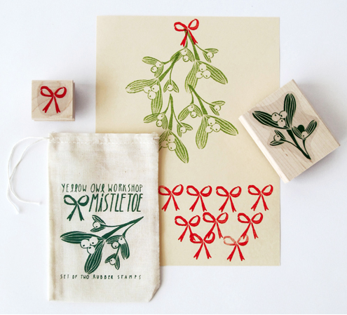 I particularly love the idea of making your own card with this mistletoe stamp set. Set of two rubber stamps, $12, Yellow Owl Workshop, yellowowlworkshop.com.
