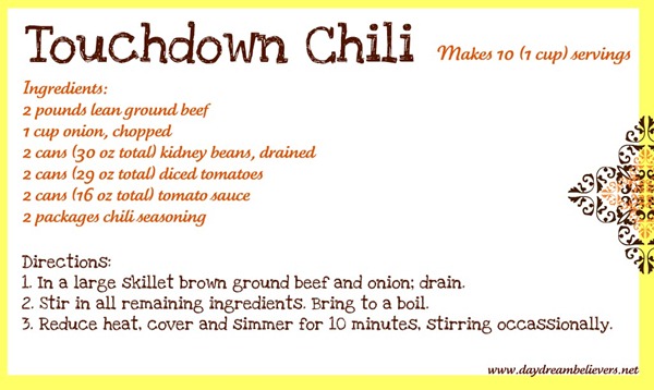 touchdown chili recipe card easy to make touchdown chili recipe card easy to make