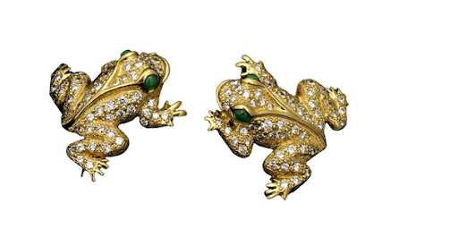 Naturally, when I saw these earrings I fell in love because I just ADORE frogs. Do I NEED a pair of 14kt gold and diamond frog earrings? Maybe not. But honestly, how great are they?! ($6,950, scullyandscully.com) Naturally, when I saw these earrings I fell in love because I just ADORE frogs. Do I NEED a pair of 14kt gold and diamond frog earrings? Maybe not. But honestly, how great are they?! ($6,950, scullyandscully.com)