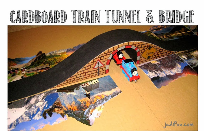 Cardboard train tunnel track and bridge