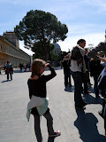 The sun is strong outside the Vatican.