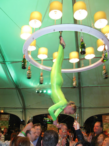 Ordinary bartenders were no match for this acrobat.  Of course, the service was a little slower at the chandelier...