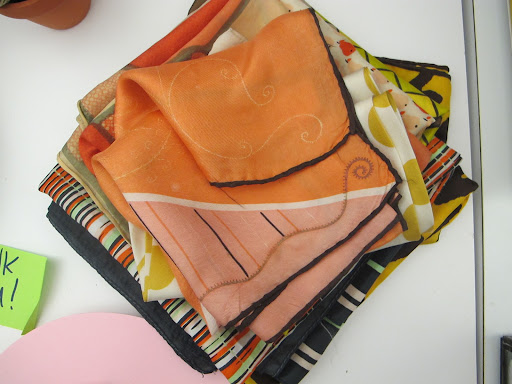 My scarves collection brings a boost of color and energy to the desk. I collect vintage scarves.