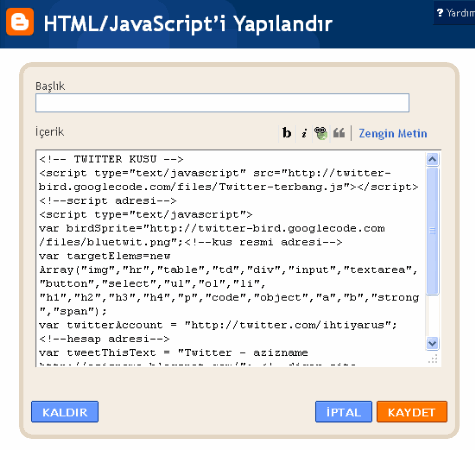 html-javacript-yapılandır
