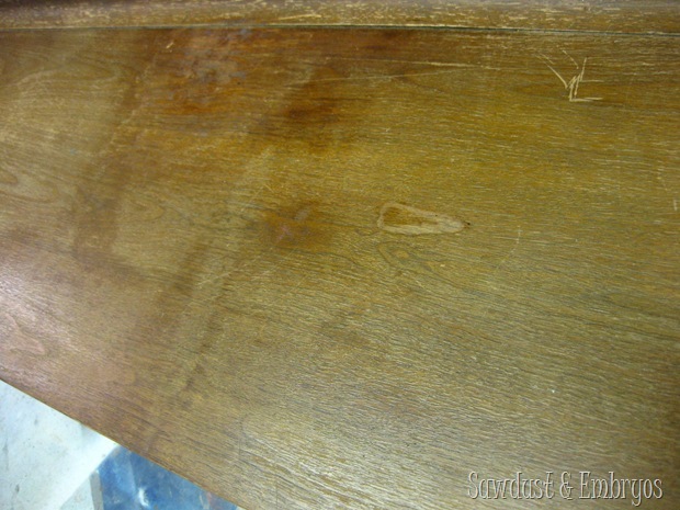 Original dull furniture finish before applying Cabinet Transformation by Rustoleum 