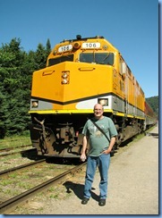 5545 Ontario - Sault Ste Marie - Agawa Canyon Train Tour  -Bill by engine at Agawa Canyon stop
