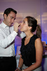 Here, Estee Lauder national makeup artist, Derek Miller, touches up one lucky lady.