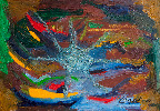 Komposition art. nr 10034. Mått ink. ram 82x60 olja på duk. Signerad