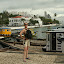 Lynette proudly demonstrating the secure way of carrying your day pack, in Salvador harbour.