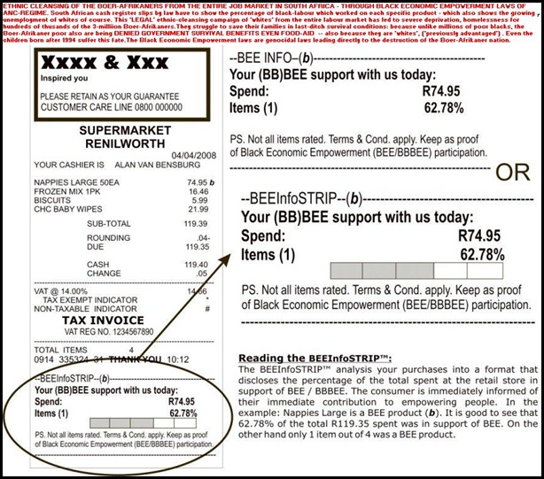 BEE cash register purchase strip shows percentage of blacks who worked on the product