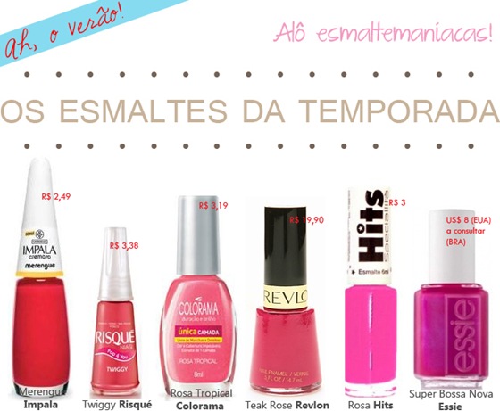 6 sugestões de esmaltes rosas para investir nesta temporada: Verão 2012.