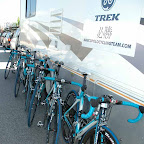 The Trek - Marco Polo Cycling Team edition Madones, equiped with SRAM and Bontrager Aeolus wheels, waiting to race at the Tour de Georgia. (Photo: Francis Cerny)