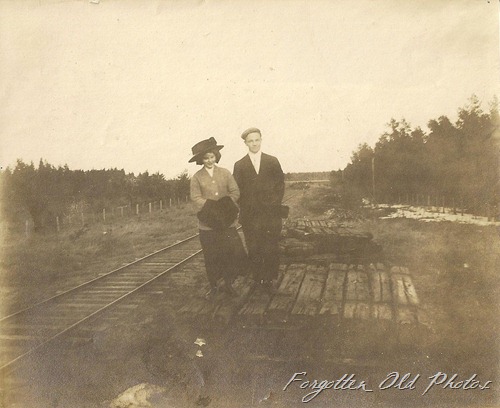 Standing the the Railroad ties PR Antiques
