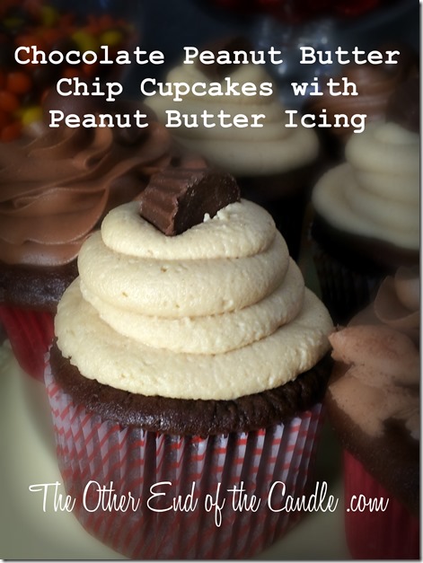 Chocolate Peanut Butter Chip Cupcake with Creamy Peanut Butter Icing via TheOtherEndOfTheCandle.com