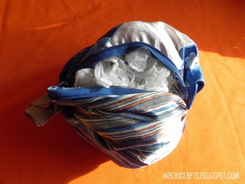 fabric pumpkin stuffed with plastic bags