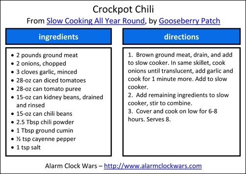 crockpot chili recipe card