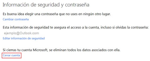 Cerrar una cuenta Outlook