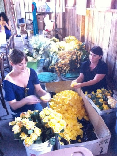 Danielle preps the petals for the ceremony aisle.