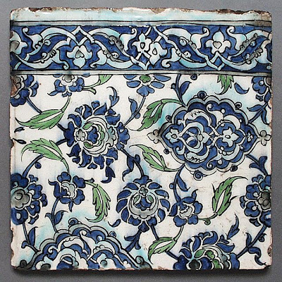Two Tiles | Origin: Syria | Period: 17th century | Collection: The Nasli M. Heeramaneck Collection, gift of Joan Palevsky (M.73.5.27a-b) | Type: Ceramic; Architectural element, Fritware, underglaze painted, 23 1/2 x 23 1/2 in. (59.69 x 59.69 cm)