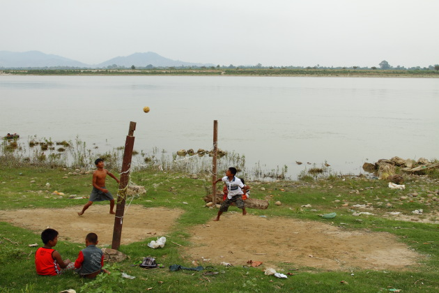 A game of Tillo played next to the banks of the Ayerawaddy river at Myitkyina, Myanmar