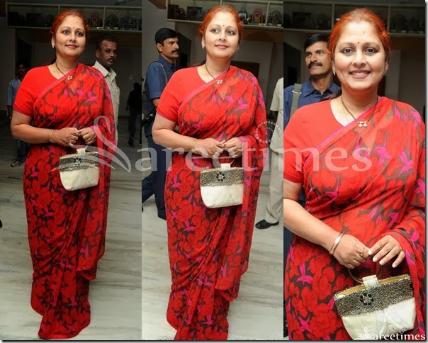 Jayasudha_Red_Printed_Saree Jayasudha_Red_Printed_Saree