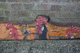 Haantjes - 84 x 20 cm - olieverf op (oude) plank kippenhok