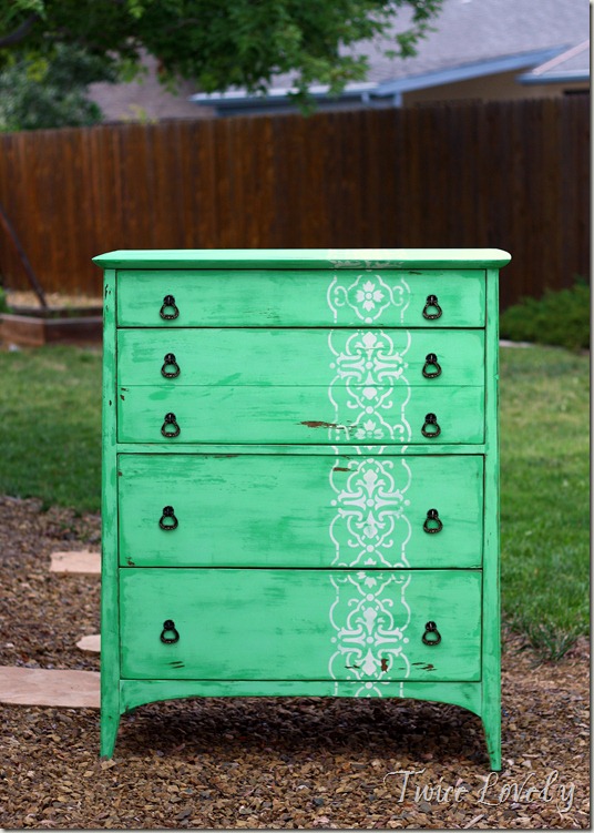 Twice Lovely Chippy Mint Green Stenciled Dresser