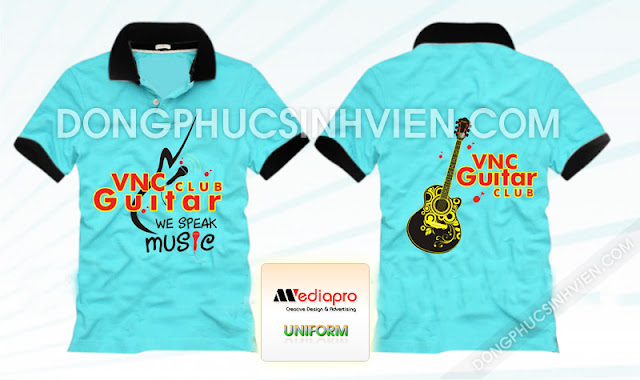 Áo lớp màu xanh cổ trụ in hình Club Guitar - Mã AL33 Áo lớp màu xanh cổ trụ in hình Club Guitar - Mã AL33