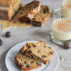 Eggnog Chocolate Chip Bread with Brown Butter Eggnog Glaze
