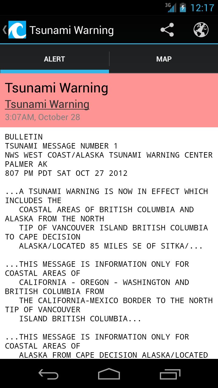 Android application Tsunami Alert screenshort
