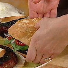 Portobello Burgers with Roasted Pepper Paste and Smoked Mozzarella