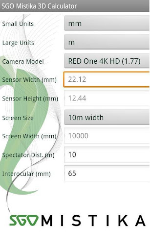 Mistika Stereo 3D Calculator