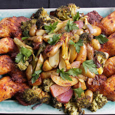 Roasted Achiote Chicken with Potatoes, Broccoli and Tangerine Aioli